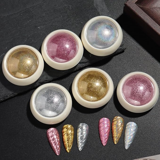 6 Jars Gold Silver Chrome Nail Powder, Holographic Unicorn Iridescent Nail Chrome Powder, Metallic Mirror & Laser Effect Glitter Pigment for Aurora Mermaid Nails, Resin Crafts & DIY Nail Decorations