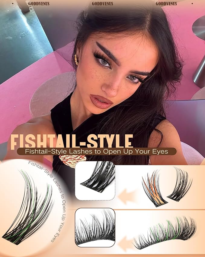 Goddvenus Wispy Lash Clusters 12-14-16mm Eyelash Clusters Set D Curl Fluffy Natural Lashes Cluster for Effortless Eyelash Extensions Individual Lashes DIY False Eyelashes