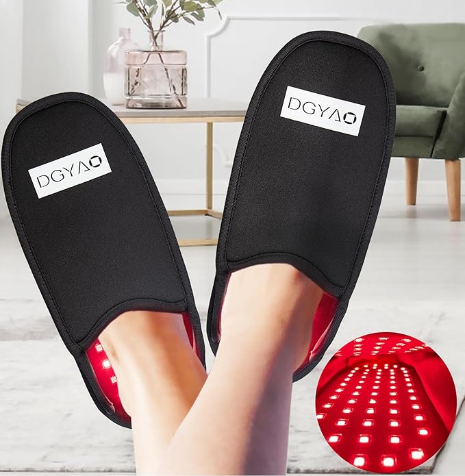 Red & Infrared Light Therapy Device for Foot Pain Relief 660nm & 880nm LED Light Therapy Slippers with Pulse Mode Full Cover Feet Toe Instep Sole Home Use (Two Pads)