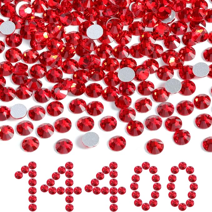 Beadsland Flatback Rhinestones Bulk,14400pcs Red Rhinestones for Crafts Clothes DIY Decoration, Light Siam, SS16, 3.8-4.0mm