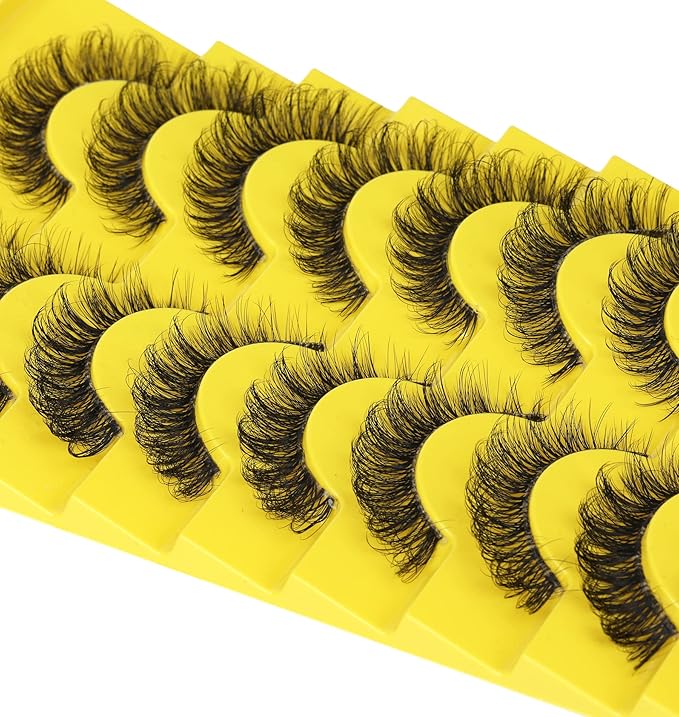 False Eyelashes Russian Strip Lashes D Curl Wispy Natural Look Faux Mink Lashes Like Eyelash Extension Fluffy zanlufly Transparent Band Cat Eye Fake Eyelashes Pack