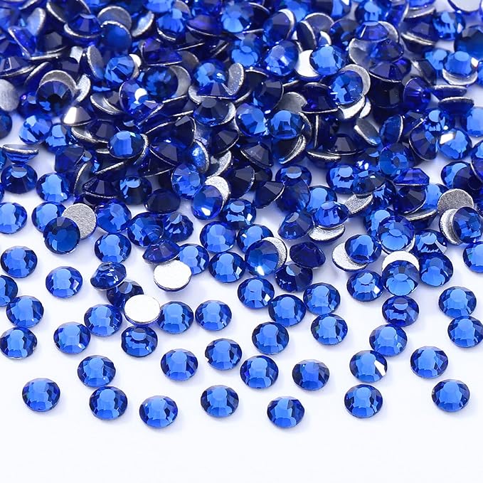 Meibite Sapphire Flatback Rhinestones, Glass Rhinestones for Nail Art and Craft, Glue Fix, Loose Crystal Gemstones(Blue, SS4, 2880pcs, 1.5-1.7mm)