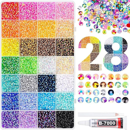 Colorful DIY Resin Rhinestone Kit for Bedazzling, Resin Jelly Rhinestones for Bedazzling, Multicolor 3mm Flatback Gems for Diamond Art 3Pcs B7000 Jewelry Glue for Bedazzled Nail Art （30000）