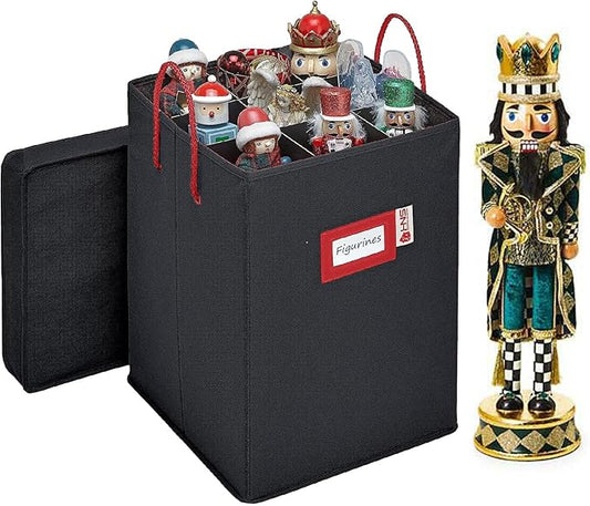 Christmas Nutcracker and Figurine Collectible Storage Box - Stores Up to 9-16" Tall Nutcrackers, Ornaments, and More - Holiday Decor Organizer with Adjustable Dividers - Nutcracker NOT Included