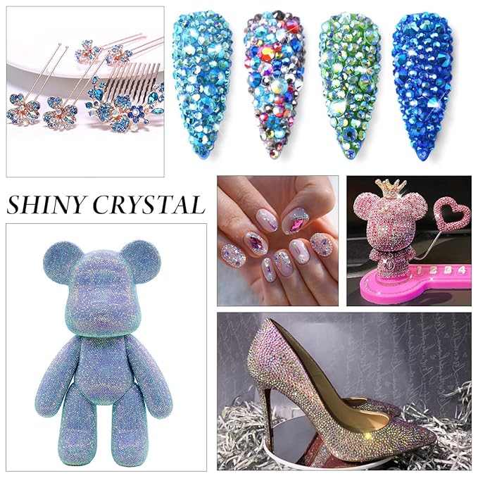 Novani Rhinestones 3000Pcs Flatback Crystal Round Loose Gemstones Glass Rhinestones for Crafts Makeup Nail Art Clothes Shoes DIY Decorations(SS6, 1.9-2.0mm,Sapphire AB)