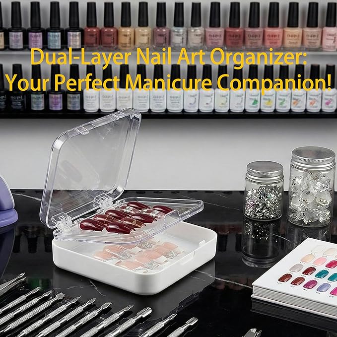 Press On Nail Organizer 8pcs Double Layer Nail Case And 1 Big Acrylic Storage Box For Press On Nail Packaging Clear Display Box Fake Nail Organizer With Double Sided Adhesive Tabs