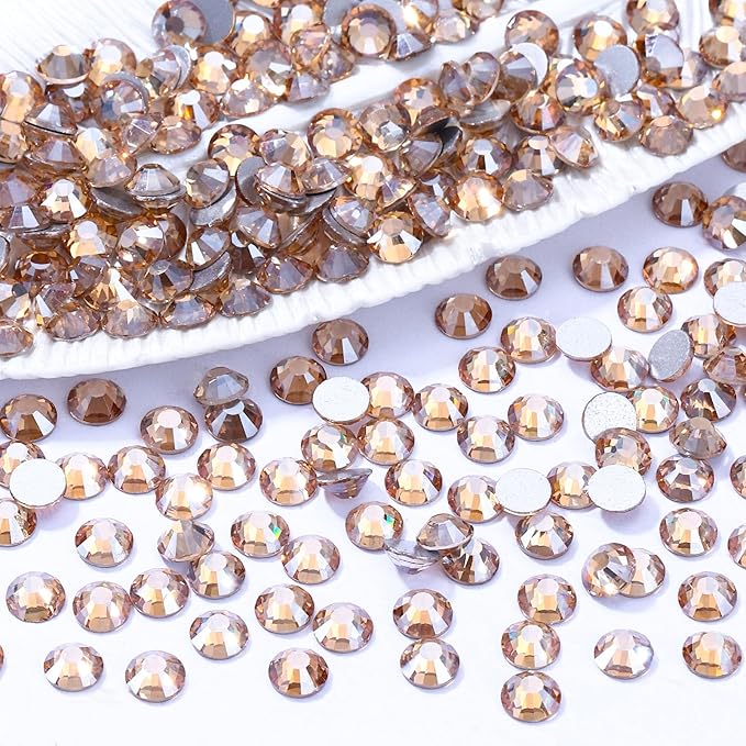 Meibite Gold Shadow Flatback Rhinestones, Glass Rhinestones for Nail Art and Craft, Glue Fix, Loose Crystal Gemstones(Gold Shadow, SS12, 1440pcs, 2.9-3.0mm)