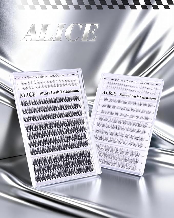Flaunt Lash Clusters Kit Natural Wispy Lash Extension Kit Short 10mm-12mm-14mm Cluster Eyelash Extension Kit Individual Lashes Kit with Bottom Lashes Bond and Seal by ALICE