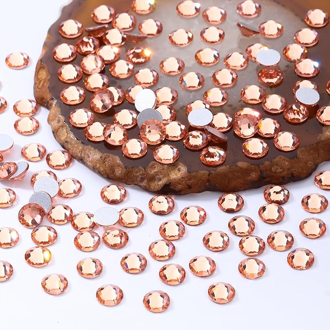 Meibite Champagne Flatback Rhinestones, Glass Rhinestones for Nail Art and Craft, Glue Fix, Loose Crystal Gemstones(Champagne, SS12, 1440pcs, 2.9-3.0mm)