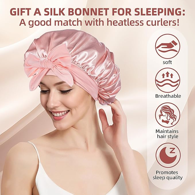Heatless Curls Overnight Rods - 6 Pcs No-Heat Blowout Hair Curler Set, Hair Rollers for Long Hair with Bonnet for Sleeping