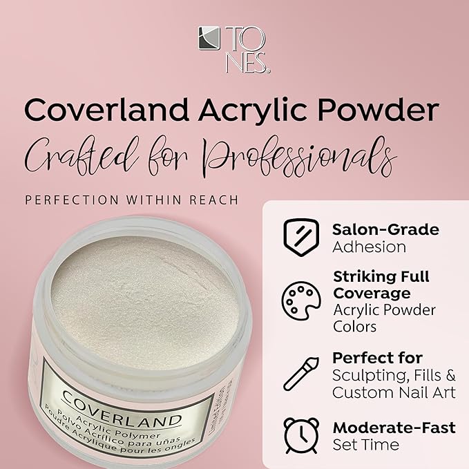Tones Coverland Acrylic Nail Powder "Velvet Show" - Limited Edition Acrylic Powder for Nail Design, Sculpting, and Masking Nail Bed Imperfections - Professional Acrylic Nail Supplies - (1.5 Oz)