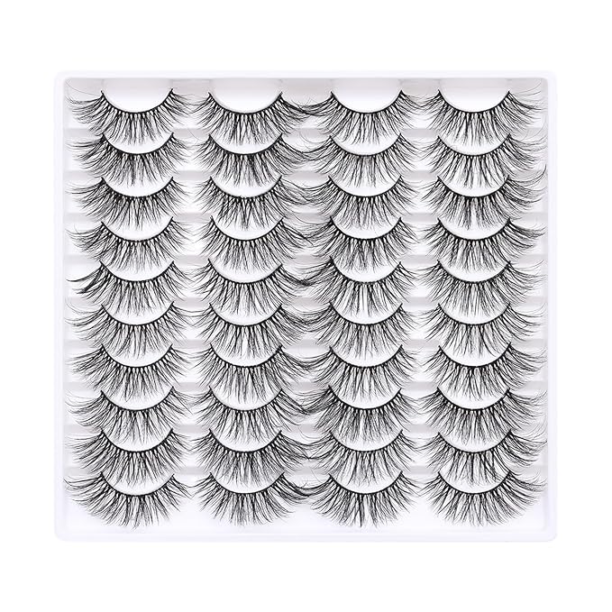 False Eyelashes 20 Pairs Wispy Lashes Faux Mink Lashes 14mm 3D Fluffy Cat Eye Lashes （style 20-065)