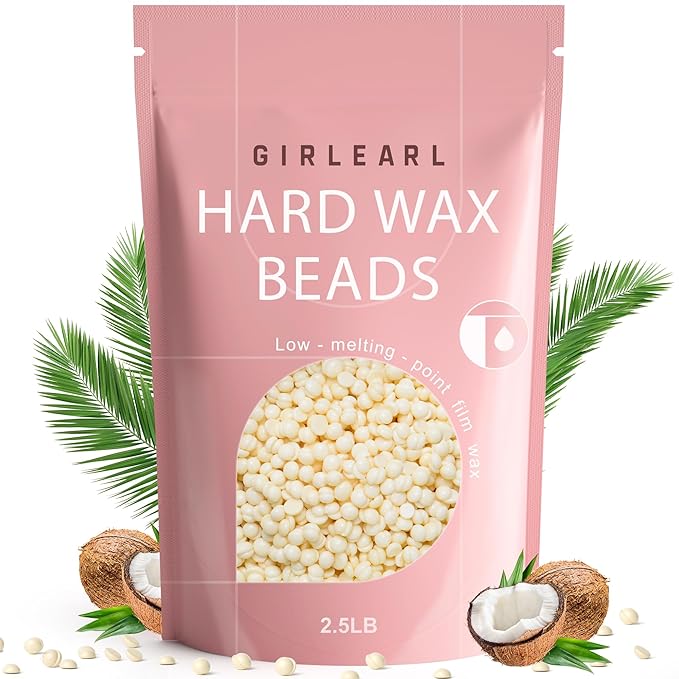 GIRLEARLE 2.5lb Wax Beads for Hair Removal, Brazilian Bikini Hard Wax for Sensitive Skin, Hard Wax beads Perfect for Full Body Eyebrow, Facial, Beard and Underarms at Home for Women and Men (Cream)