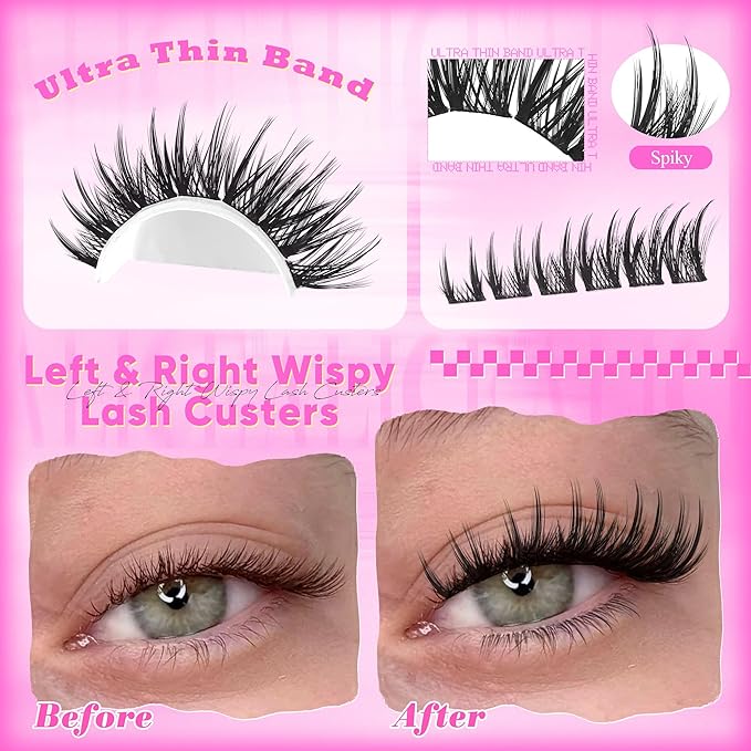 ALICE Lash Clusters with Spikes Eyelash Clusters Left & Right Cat Eye Cluster Eyelash Extensions Thin Band Anime Manga Lash Extensions Individual Lashes DIY Beginner Friendly