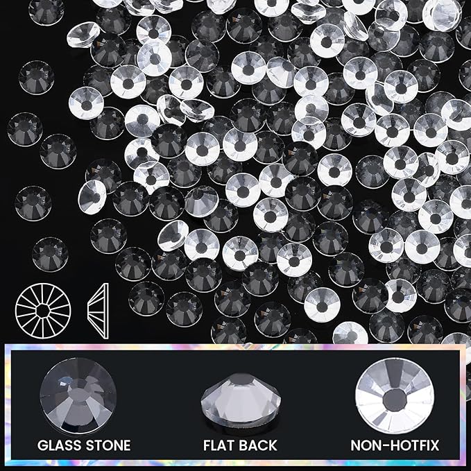 Novani Rhinestones Glass Rhinestones for Crafts Nail Gems Clear Stones Jewels Round Gemstones Non-Hotfix Crystal,SS6,1440 Pieces,Transparent