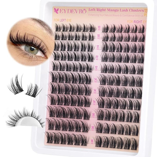 EYDEVRO Manga Lash Clusters Wispy Eyelash Clusters Anime Cluster Eyelash Extensions Natural DIY Lash Extensions Eyelash Extensions Cat Eye Individual Lashes