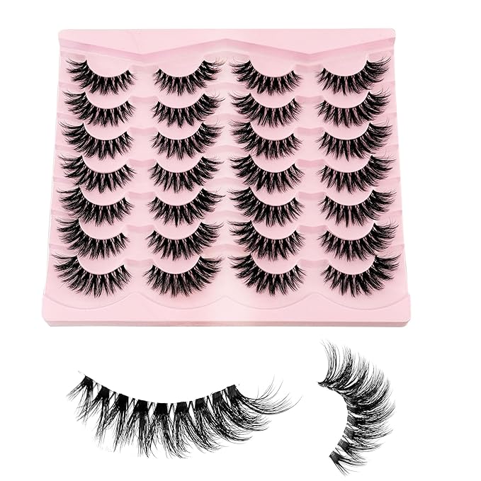 Cat Eye Lashes Yasnai False Eyelashes Volume Thick Lashes 16mm Wispy Cat Eye Fake Lashes Natural Eyelashes 14 Pairs Pack