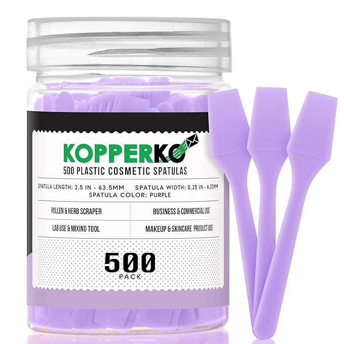 Kopperko Mini Beauty Spatula (2.5", 500 Pack) - Small Beauty Spatulas for Creams, Cosmetics & Crafts | Moisturizer Applicator for Mixing, Cosmetic, Face Mask | Disposable Makeup Spoon | Purple