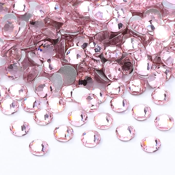 Meibite Pink Flatback Rhinestones, Glass Rhinestones for Nail Art and Craft, Glue Fix, Loose Crystal Gemstones(Pink, SS12, 2880pcs, 2.9-3.0mm)