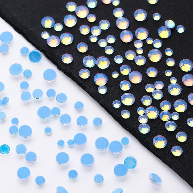 Meibite F Light Blue Flatback Rhinestones, Glass Rhinestones for Nail Art and Craft, Glue Fix, Loose Crystal Gemstones(F Light Blue, SS20, 1440pcs, 4.6-4.8mm)
