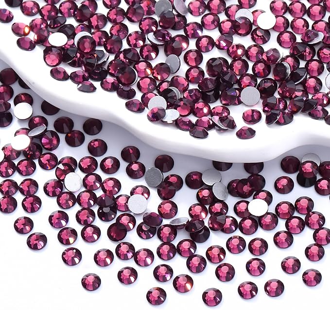 Meibite Purple Flatback Rhinestones, Glass Rhinestones for Nail Art and Craft, Glue Fix, Loose Crystal Gemstones(Purple, SS4, 1440pcs, 1.5-1.7mm)