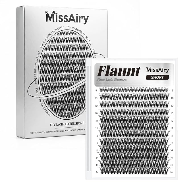 MissAiry Flaunt Lash Clusters Eyelash Extensions Short Lash Clusters 8-14MM Wispy Eyelash Clusters Flora Cluster Lashes D Curly Cluster Eyelash Extensions Natural Lashes(Flaunt 8-14MM)