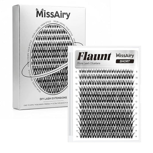 MissAiry Flaunt Lash Clusters Eyelash Extensions Short Lash Clusters 8-14MM Wispy Eyelash Clusters Flora Cluster Lashes D Curly Cluster Eyelash Extensions Natural Lashes(Flaunt 8-14MM)