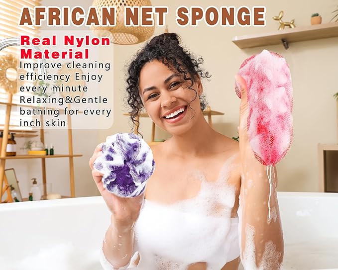 2 Pack African Net Sponge Exfoliating Body Scrubber Bath Sponge for Daily Use