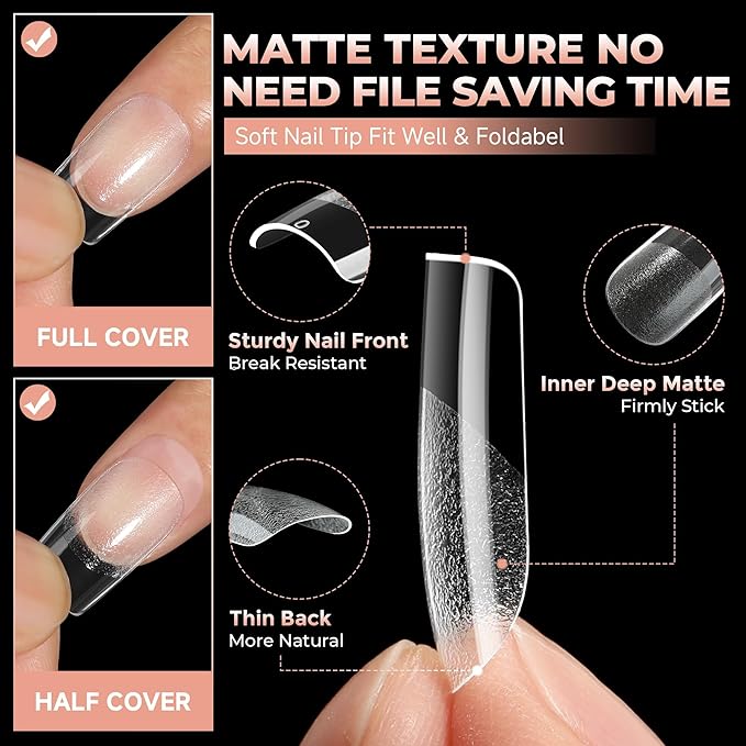 UNA GELLA Short Square Gel Nail Tips: 312pcs Square Fake Nails Pre-file Soft Gel Nails Tips for Full Cover Acrylic Nails False Nails12 Sizes Press on Nails for Nail Extensions Home DIY Salon