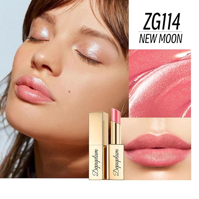 Depuplum Nude Pink Lipstick Moisturizing for Women Shimmer Tinted Lip Balm Hydrating Nourishing Lip Gloss Vegan& Cruelty Free Lip Makeup, ZG114 New Moon
