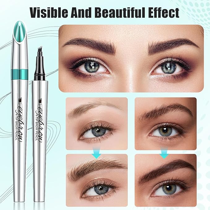 Microblading Eyebrow Pencil, Eyebrow Pen with an Upgrade Micro-Fork Tip Applicator, Waterproof Microblading Brow Pen,Last All Day, Brow Pencil for Natural Looking Brows Makeup (Black)