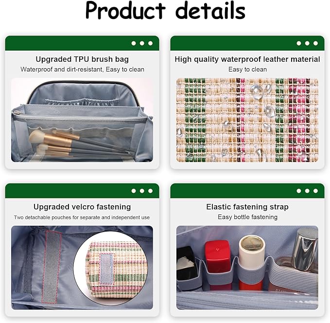 BOYATU Travel Makeup Bag for Women: Large Capacity Open Flat Make up Bag Set of 3 - Vegan Leather Cosmetic Bag with Compartments - Waterproof Toiletry Bag with Handle & Divider(I-3-Green)
