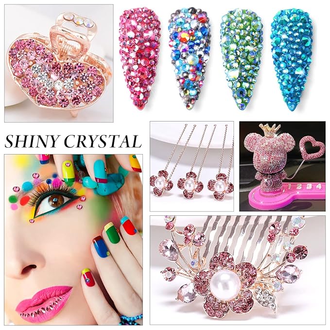 Non Hotfix Flatback Rhinestones for Crafts, Glass Nail Gems, Crystals for Makeup Bags, Shoes Decoration DIY (SS10, 1440pcs, Rose)