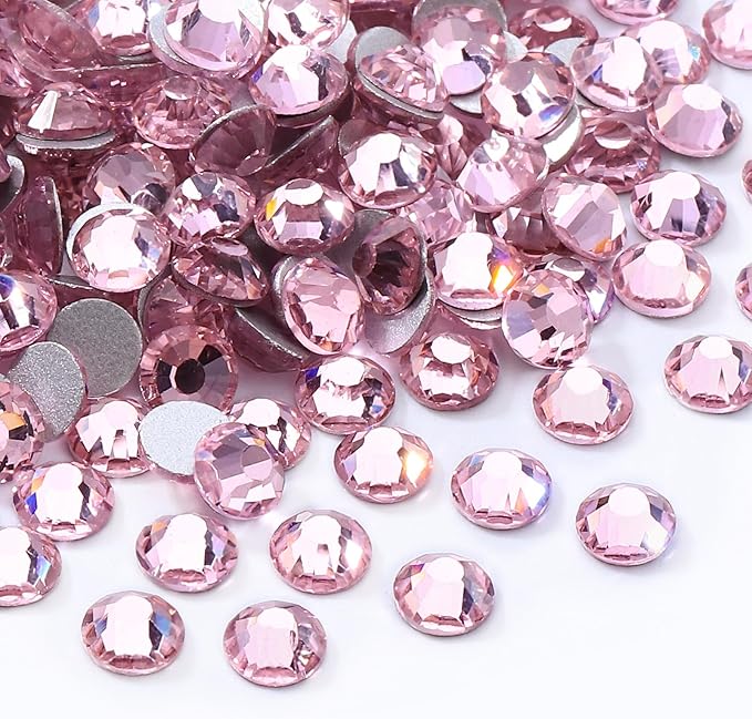 Meibite Pink Flatback Rhinestones, Glass Rhinestones for Nail Art and Craft, Glue Fix, Loose Crystal Gemstones(Pink, SS12, 1440pcs, 2.9-3.0mm)