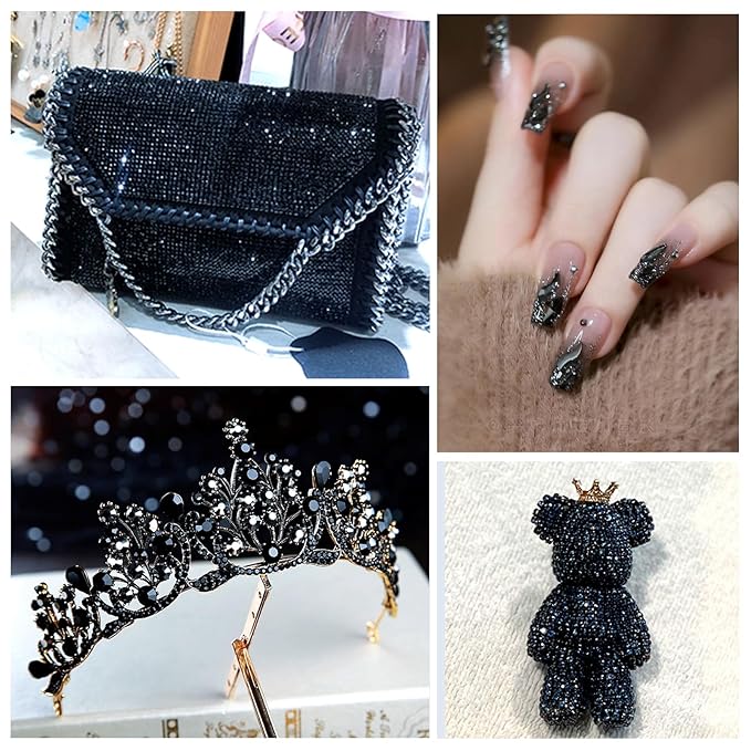 1440Pcs Black Crystal Rhinestones,Glass Flatback Rhinestones Gemstones for Nail Face Makeup Art Crafts Clothes Decoration - (SS16,4.0mm,Black)
