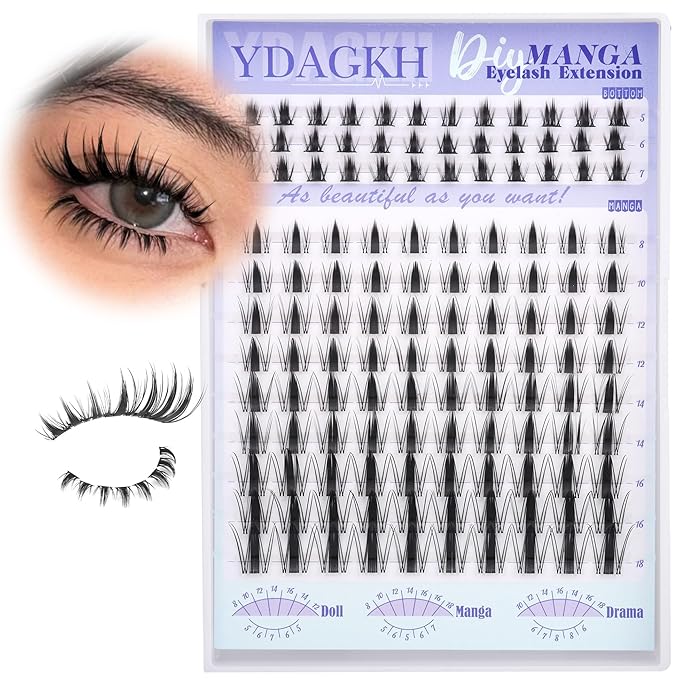 Fairy Lash Clusters Natural Spikes Eyelash Clusters Manga Cluster Eyelash Extensions Invisible Band DIY Spiky Individuals Lashes 8-18mm Wispy Anime Lash Extension with Bottom Lashes 126PCS