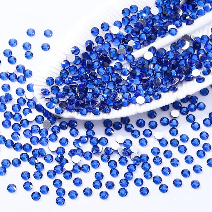 Meibite Sapphire Flatback Rhinestones, Glass Rhinestones for Nail Art and Craft, Glue Fix, Loose Crystal Gemstones(Blue, SS10, 1440pcs, 2.7-2.8mm)