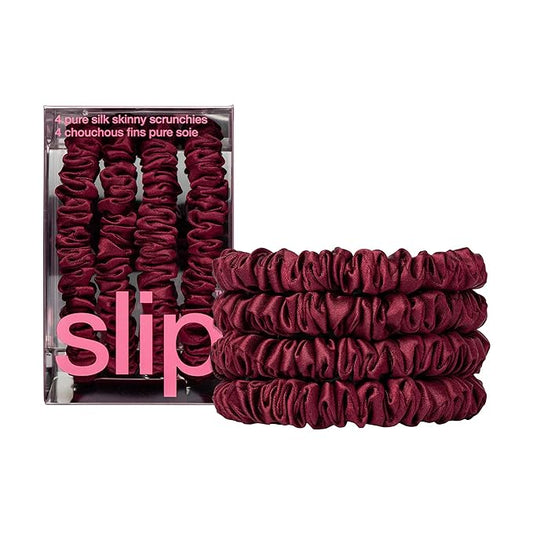 slip Skinny Scrunchies: Anti-Crease, Anti-Breakage Slipsilk™ Design Protects Delicate Hair | Includes 4 Pure Silk Scrunchies: Maroon