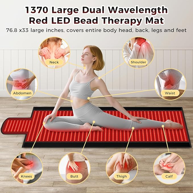 1370 LEDs Dual Full Body Red Light Therapy Mat, Red Light Therapy Blanket, 2570pcs 2in1 LEDs(660nm& 850nm), Premium Leather, Adjustable Timer & Intensity