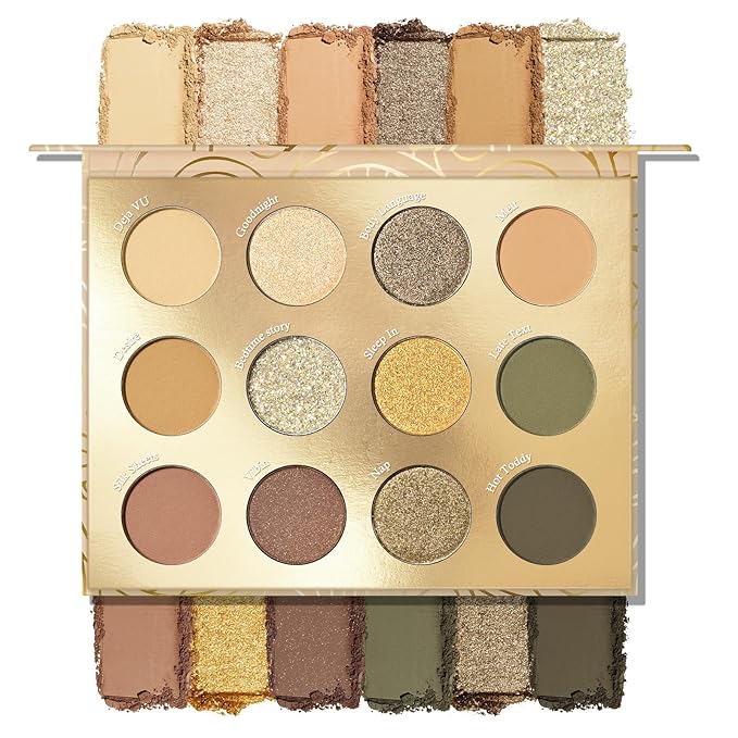 KYDA 12 Colors Olive Green Eyeshadow Palette, Sparkling Reflective Green Bronzer Eyeshadow, Matte Olive Ginger Nude Eyes Shadow, Smooth Blendable Powder, Smokey Eyes Makeup