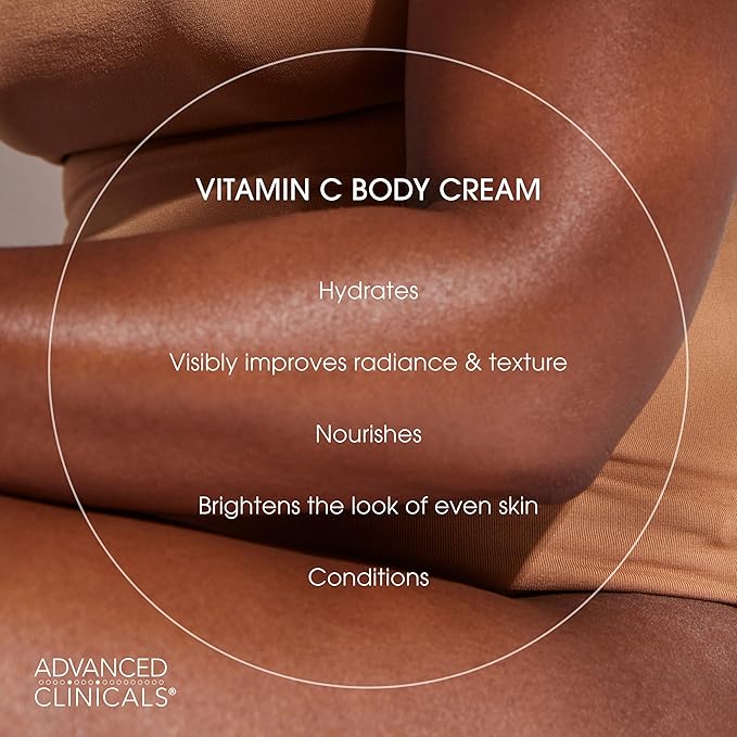 Advanced Clinicals Brightening Vitamin C Body Cream Lotion + Vitamin C & Caffeine Eye Cream Face Moisturizer Skin Care Set For Women, Men, & Dark Spots, 2pc Bundle