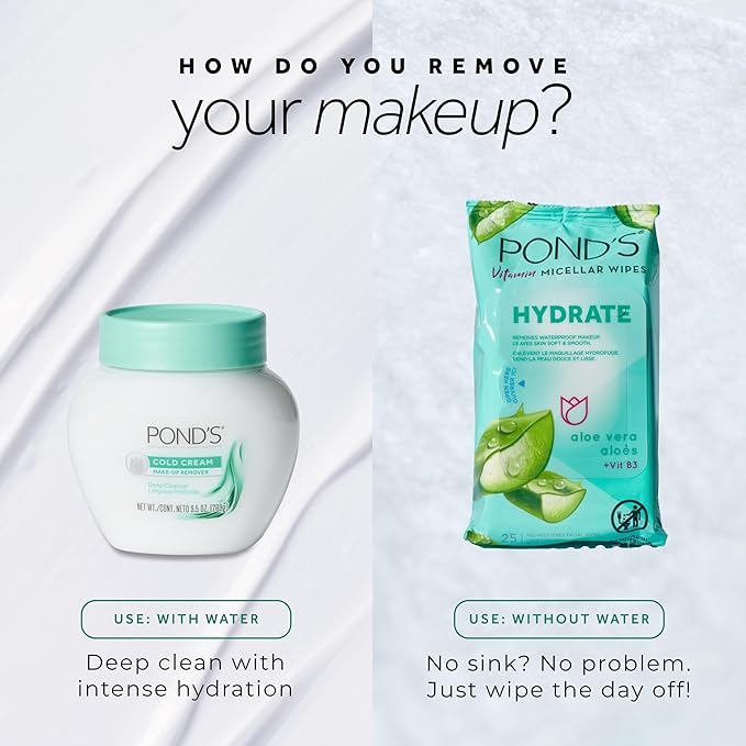 Pond's Vitamin Micellar Wipes For Dry Skin Hydrate Aloe Vera Removes Waterproof Makeup 25 Wipes
