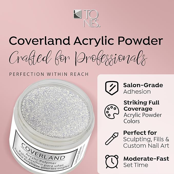 Tones Coverland Acrylic Nail Powder "Ice to See You" - Limited Edition Acrylic Powder for Nail Design, Sculpting, and Masking Nail Bed Imperfections - Professional Acrylic Nail Supplies - (1.5 Oz)