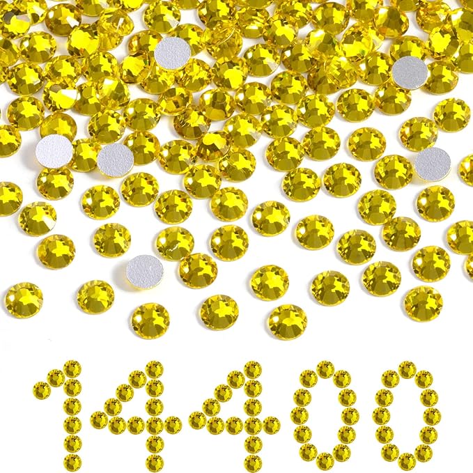 Beadsland Flatback Rhinestones Bulk,14400pcs Yellow Rhinestones for Nails Crafts Clothes DIY Decoration, Citrine/Lemon Yellow, SS16, 3.8-4.0mm