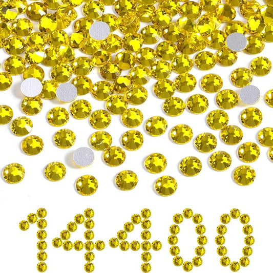 Beadsland Flatback Rhinestones Bulk,14400pcs Yellow Rhinestones for Nails Crafts Clothes DIY Decoration, Citrine/Lemon Yellow, SS16, 3.8-4.0mm