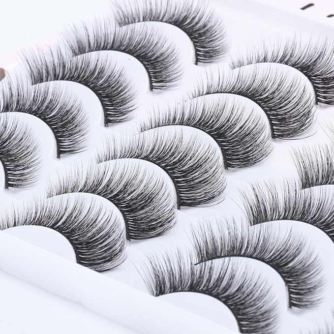SONAFEEL Fake Eyelashes Natural Look 3d Mink Lashes Bulk 15mm 12Pairs Wispy Cat Eye Lashes Volume Strip Lashes Reusable False Eyelashes Pack