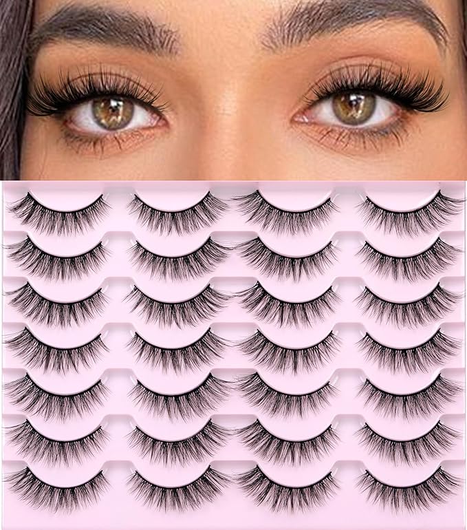 Kiromiro Lashes Wispy False Eyelashes Natural Look Faux Mink Lashes 14mm Cat Eye Pestañas Postizas Naturales Fake Lashes Strip Eyelashes Pack, 14 Pairs