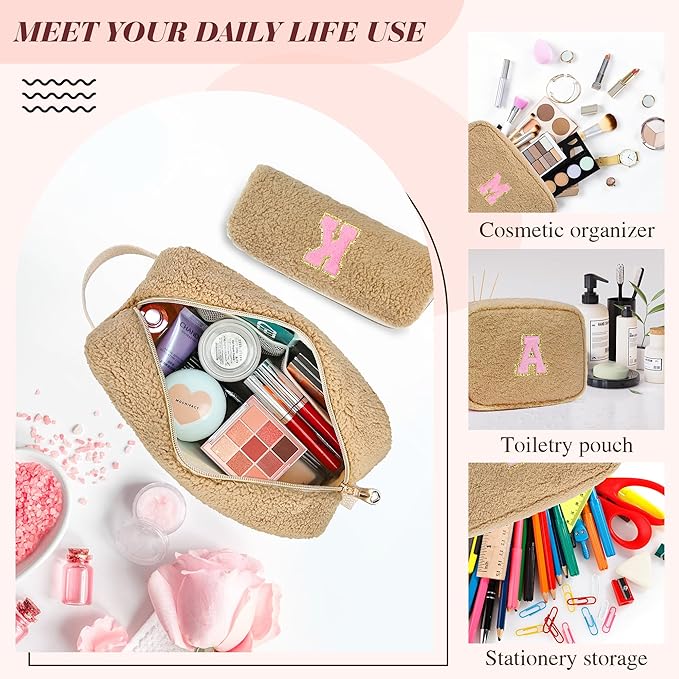 for Valentines Day Gifts, Personalized Initial Cosmetic Bag Pouch for Teen Girls, Preppy Makeup Travel Bags for Daughter Sister Girlfriend, Monogramed Make Up Pouch for Birthday Gifts - Brown Y