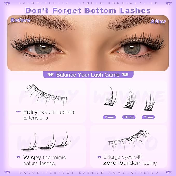 Wtavne Wispy Lash Clusters Fairy Eyelash Clusters Natural 10-18mm Cluster Eyelash Extensions with 5-7mm Bottom Lashes DIY 248Pcs Individual Lashes Extensions at Home Manga Eyelash Clusters with Spikes