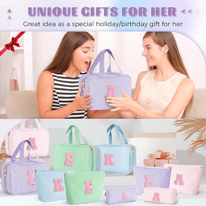 Sister Daughter Gifts | Birthday Gifts for 3 4 5 6 7 8 9 10 11 12 13 Year Old Girls | Monogram Toiletry Organizer Makeup Bag | Makeup Pouch | Stocking Stuffers for Teen Girls - Lavender S